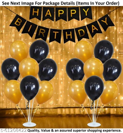Birthday Decorations, Birthday Ka Saman, Black Happy Birthday Banner with White Warm Led String Light and Balloons Combo 31Pcs for Girls, Wife, Kids, Girl Friend Adult Birthday Party Decorations Indoor-Outdoor Party
