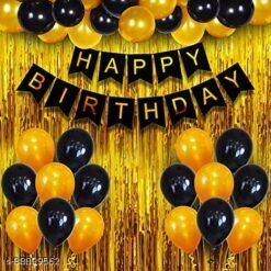 Happy Birthday Banner Decoration Kit - 53Pcs Set for Boys Husband Balloons Decorations Items Combo with Metallic Balloons and Foil Curtain