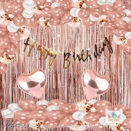 38 Pcs Birthday Decoration For Home Kit with Happy Birthday Banner, Curtains & Heart Foil with HD Metallic Balloons Decoration Kit Set Decorations Items Combo / Happy Birthday Ballon