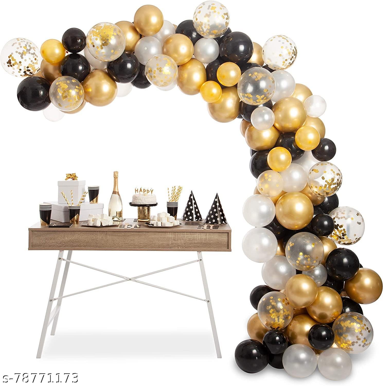Happy Birthday 1 Year Decoration kit For Boy and Girl Birthday Party Decoration 33 Pcs Golden Combo Items 10 Golden 10 Silver 10 Black Latex Balloons 1 Birthday Banner 1 Arc Tape - Image 3