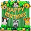 Happy Birthday Balloons Decoration Set - (52Pcs) Birthday 13 Letter Foil + 2 Pcs Fringe Foil Curtain + 6 Pcs Set of Jungle Theme & Glue Dot with 30 Pcs HD Metallic Balloons Combo Kit.