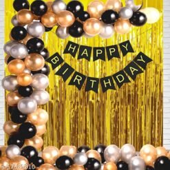 Happy Birthday Balloons Decoration Set - Happy Birthday Banner & Fringe Foil Curtain with Metallic Balloons Combo Kit For Boys & Girls