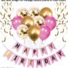 Happy Birthday Decoration, Birthday Decorations, Birthday Ka Saman, 16Pcs Happy Birthday Banner, Pink-Golden Balloons with Golden Confettie and Golden Swirls for Girls, Wife or Adults Birthday Decoration Party Supplies
