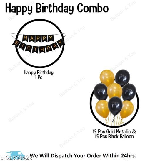 Birthday Decorations, Birthday Ka Saman, Black Happy Birthday Banner with White Warm Led String Light and Balloons Combo 31Pcs for Girls, Wife, Kids, Girl Friend Adult Birthday Party Decorations Indoor-Outdoor Party - Image 2