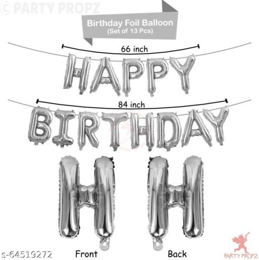 Birthday Decoration Set Including Silver Foil Happy Birthday Foil (13Letters), 2Pcs. 16" Foil Stars(Black,Silver) 30 Metallic (Black, Blue & Silver) Balloons - Image 2