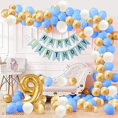 Happy Birthday Decoration, Birthday Decorations, Birthday Ka Saman,13th Happy Birthday Balloons Decoration Kit Items Combo Blue Gold White-90Pcs for Kids Boys Adult Men Husband Second Theme Decorations/Foil Balloon,Metallic Latex Balloon,Curtain,Banner - Image 3