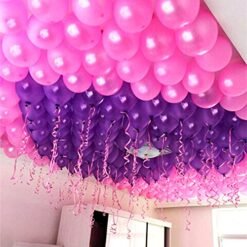 Party Balloons For Decoration Pack Of 100 Pieces (50 Purple 50 Pink) Bundled With Glue Dots Roll And Balloon Curling Ribbons (Purple Pink)