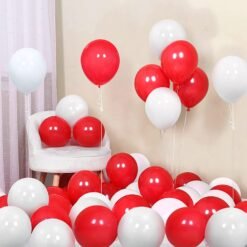 Party Balloons For Decoration Pack Of 100 Pieces (50 Red 50 White) Bundled With Glue Dots Roll And Balloon Curling Ribbons (Red+White)