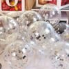 (Pack Of 10) Transparent Balloons Bouquet Combo With Re Filled Silver Confetti & Ribbons For Anniversary, Birthday, Baby Shower, Valentine Day Party Decoration Balloon Bunch - Silver