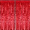 ?Metallic Tinsel Foil Fringe Curtains (3.0 Ft X 6.0 Ft, Red) - 2 Pack,Eyelet