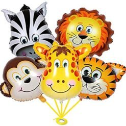 Happy Birthday Jungle Safari Decorations Foil Golden Balloon Pack of 5 Theme Animal Set For Kids Party Combo Item Lion, Tiger, Zebra, Monkey, Giraffe