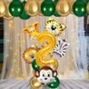 Jungle Safari Theme 2nd Birthday Decoration / Wild Animal Foil Balloon, Dark Green Ballons, Gold Metallic Helium Balloons, No. 2 Foil/ Party Supplies/ Zoo Decor For Kids(Pack of 18pcs)