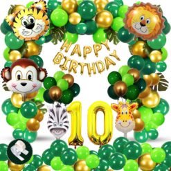 Jungle Safari Theme 10th Birthday Decoration for Kids Boys Girls/ZOO Animal Foil Balloons/Party Supplies/(Combo of 72 pcs)