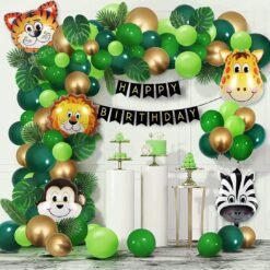 Jungle Theme Birthday Party Decorations For Kids - 77 Pcs Combo - Forest Theme - Bunting Animal Face Foil, Chrome Balloons - Jungle Birthday Decoration for Boy or Girl
