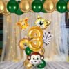 Jungle Safari Theme 3rd Birthday Decoration / Wild Animal Foil Balloon, Dark Green Balloons, Gold Metallic Helium Balloons, No. 3 Foil/ Party Supplies/ Zoo Decor For Kids(Pack of 18pcs)
