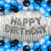 Happy Birthday Decorations For Boys Kit - 32 Pcs, Happy Birthday Decoration Set | With Silver Happy Birthday Foil Balloon, Blue Black Balloons For Birthday, Foil Curtain For Boys, Husband