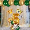Jungle Safari Theme 5th Birthday Decoration / Wild Animal Foil Balloon, Dark Green Balloons, Gold Metallic Helium Balloons, No. 5 Foil/ Party Supplies/ Zoo Decor For Kids(Pack of 18pcs)