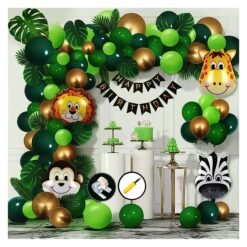Jungle Theme Birthday Decoration Items Kit- 90Pcs Birthday Decoration Items for Boy | Jungle Safari Theme Birthday Decoration | Animal Balloons for Birthday | Jungle Theme Decoration Combo