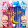  Baby Shower Letter Bunting Banner, Latex, Pram foil with Moon Foil Balloon Baby Shower Decorations Item Combo Set For Maternity, Pregnancy Photoshoot Material Items Supplies - 50Pcs
