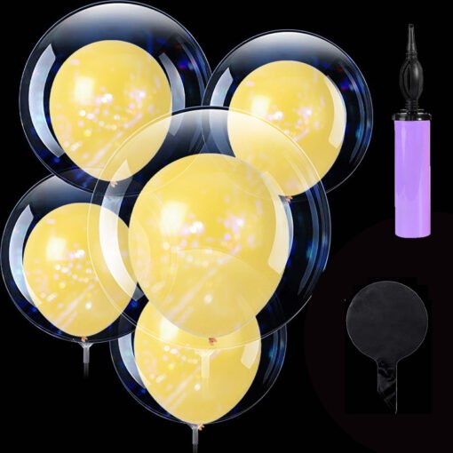 Transparent Bobo Balloons Combo for Birthday/Wedding,/Anniversary/Indoor Outdoor/yellow latex Balloon Decoration,Family Reunion/Party Supplies Items (Pack of 21pcs)