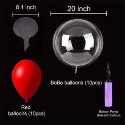 Transparent Bobo Balloons with latex Metalic Red Balloon With pump Combo for Birthday/Wedding/Anniversary/Indoor Outdoor Decoration,Family Reunion/Party Supplies/Items (Pack of 21pcs)