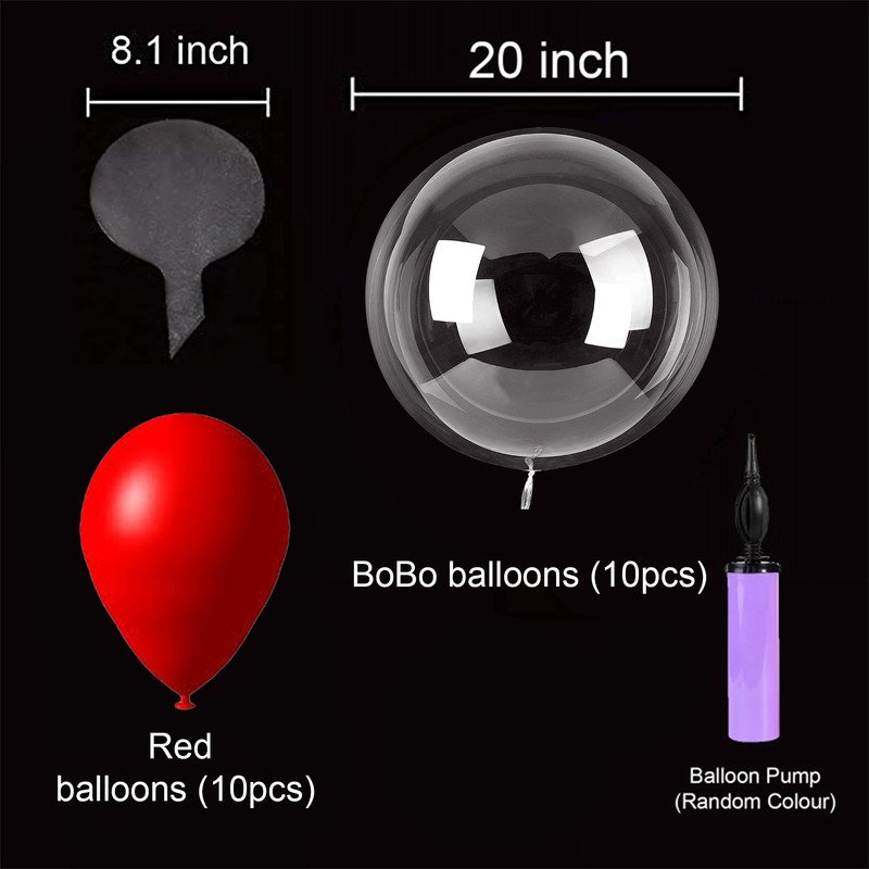 Transparent Bobo Balloons with latex Metalic Red Balloon With pump Combo for Birthday/Wedding/Anniversary/Indoor Outdoor Decoration,Family Reunion/Party Supplies/Items (Pack of 21pcs)