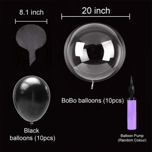 Transparent Bobo Balloons with latex Metalic Black Balloon With pump Combo for Birthday/Wedding/Anniversary/Indoor Outdoor Decoration,Family Reunion/Party Supplies/Items (Pack of 21pcs) - Image 2
