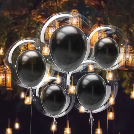 Transparent Bobo Balloons with latex Metalic Black Balloon With pump Combo for Birthday/Wedding/Anniversary/Indoor Outdoor Decoration,Family Reunion/Party Supplies/Items (Pack of 21pcs) - Image 4