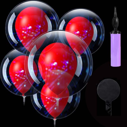 Transparent Bobo Balloons with latex Metalic Red Balloon With pump Combo for Birthday/Wedding/Anniversary/Indoor Outdoor Decoration,Family Reunion/Party Supplies/Items (Pack of 11pcs)