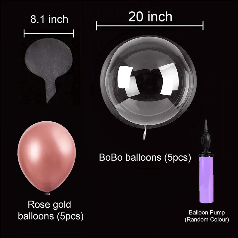 Transparent Bobo Balloons with latex Metalic Rose Gold Balloon With pump Combo for Birthday/Wedding/Anniversary/Indoor Outdoor Decoration,Family Reunion/Party Supplies/Items (Pack of 11pcs) - Image 2
