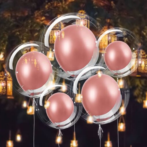 Transparent Bobo Balloons/Birthday,Wedding,Anniversary Indoor Outdoor Deor items/Rose Gold latex Balloon Decoration/Family Reunion/Party Supplies Items (Pack of 21pcs) - Image 4