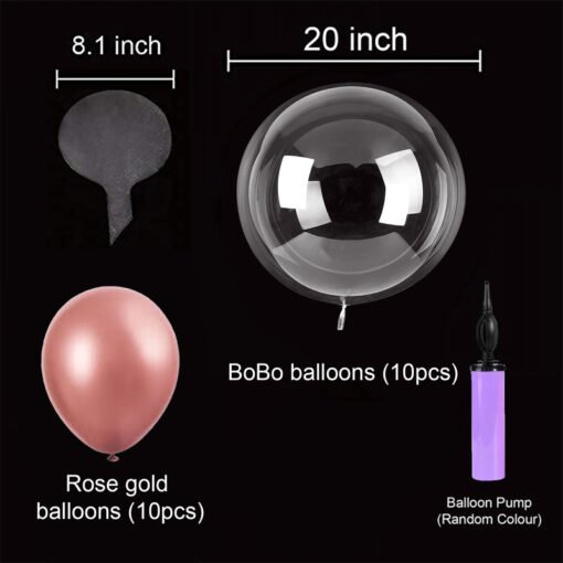 Transparent Bobo Balloons/Birthday,Wedding,Anniversary Indoor Outdoor Deor items/Rose Gold latex Balloon Decoration/Family Reunion/Party Supplies Items (Pack of 21pcs) - Image 2