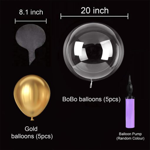 Transparent Bobo Balloons Combo for Birthday/Wedding/Anniversary/Indoor Outdoor Gold latex Balloon Decoration,Family Reunion/Party Supplies Items (Pack of 11pcs) - Image 2