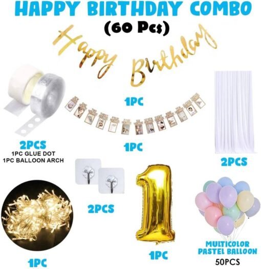 1st Birthday Decorations Kit For Baby Boy - Kids Birthday Decoration, Pack Of 60  (Set of 60) - Image 2