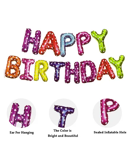 Happy Birthday Letter Balloons Set Multicolour - Pack of 13 - Image 3
