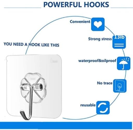 PVC Wall Hooks, Pack of 15, Transparent - Image 2