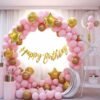  65 pc Pastel Pink Birthday balloon Decoration Kit Pink Gold Balloons Combo with Birthday Banner, balloon Arch stirp, Glue Dot, Balloon Pump for girls Birthday Decorations