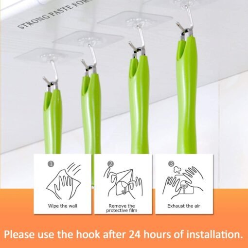 Waterproof Stick on Adhesive Stronger Plastic Wall Hooks Hangers for Hanging Robe, Coat, Towel, Keys, Bags, Lights, Calendars, Max Load 15 kg - Pack of 10, Transparent - Image 4