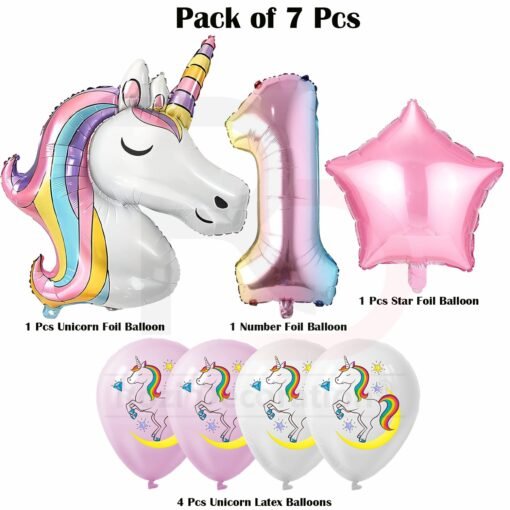 Unicorn Theme 1st Birthday Decorations Kit Set of 7 Pcs Unicorn First Birthday Decorations for Girls, 1 Year Birthday Decoration Items - Image 2