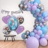 Frozen Theme Birthday Decoration Items for girls DIY Combo Kit item with Purple, Blue & Silver Balloons, Frozen theme Foil balloon & HBD banner|| Princess Elsa theme || Pack of - 69 Items