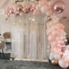  Pink Theme Birthday Decoration items kit for girls with net sheer curtain and led fairy lights, Pink, Rose Pink, White balloons kit, Cursive rose gold Happy birthday Banner for birthday decoration, 1st birthday celebration for baby Girl pack of 64 Items