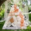  Rose gold birthday decorations for girls DIY Combo Kit with white net Curtain cloth backdrop and Fairy Lights 41pcs Rosegold confetty Balloons, Garland Arch,backdrop theme for wife girls