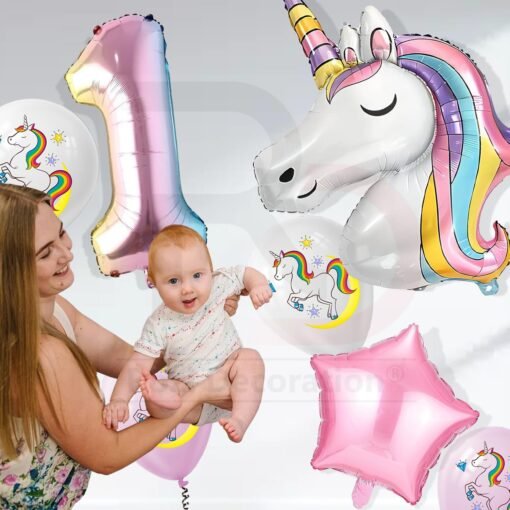 Unicorn Theme 1st Birthday Decorations Kit Set of 7 Pcs Unicorn First Birthday Decorations for Girls, 1 Year Birthday Decoration Items - Image 3