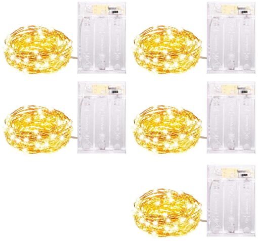 5 Pack LED String Light, Mini Battery Operated/Powered String Light with Copper Wire Decoration for Bedroom Christmas Wedding Party,3AA Battery Opearted (Warm White)