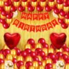 Happy Birthday Decoration Combo of 5 Items / Birthday Party Decoration Red and Gold Theme. Pack of 33 Pcs Material Rubber and Foil