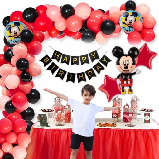 mickey mouse birthday decoration items combo for boys, girls with mickey mouse foil balloon set, peach, black & red balloon mickey mouse theme party decoration items- Set of 63 Items - Image 4