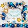  Blue Happy Birthday Decoration Combo - 59pcs Boys Set Banner, Balloon, Metallic, Confetti, Crown Foil and Glitter Cake Topper