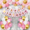  Happy Birthday Decorations For Girls - 34 Pcs Pink Happy Birthday Decoration For Girls|Pink And Golden Balloons For Birthday Decoration|Happy Birthday Bunting|Foil Curtain For Girls, Women