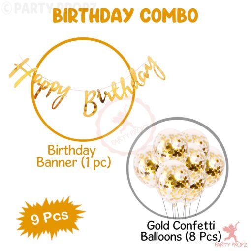 Happy Birthday Banner With Golden Confetti Balloons For Decoration - 9 Items Combo Set for Husband Wife Birthday Decorations Items/Golden balloons for birthday Theme parties - Image 2