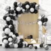 black and white birthday decoration items for husband, boy, black and white, silver, confetti balloons and silver Happy Birthday Banner -65 pcs